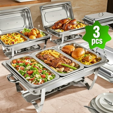 Chafing Dishes for Buffet ,AOKIWO 3 Packs Roll Edge Mirrored Stainless Steel Chafing Dish Buffets for Serving Food, (1/3 Pan +1/2 Pan+Full Pan)