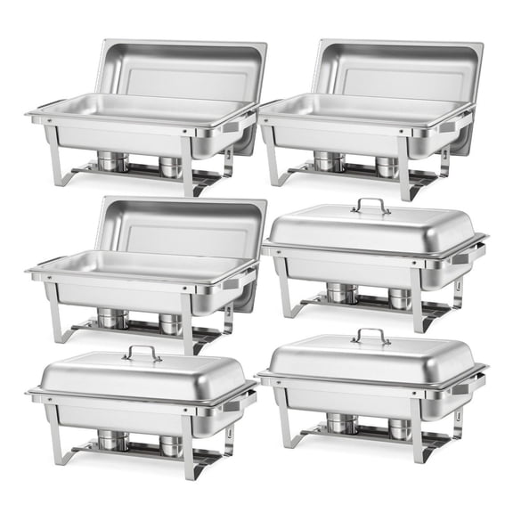 Chafing Dish Set, 9 Qt Stainless Steel - 6 Pack Food Warmer Chafer with Tongs & Fuel Holders for Banquet, Wedding, Party Serving