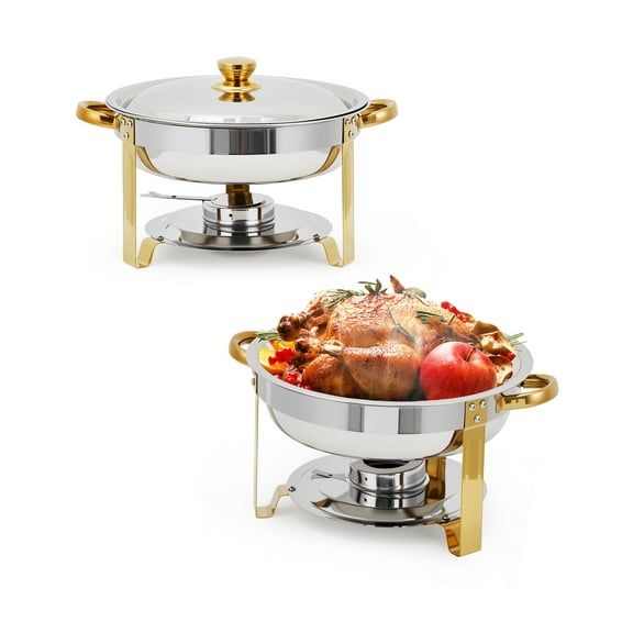 Chafing Dishes for Buffet, 2/4/6 Pack 5 QT Round Buffet Servers and Food Warmer Set with Lid, Stainless Steel Chafers for Catering Parties Wedding Banquet, Gold