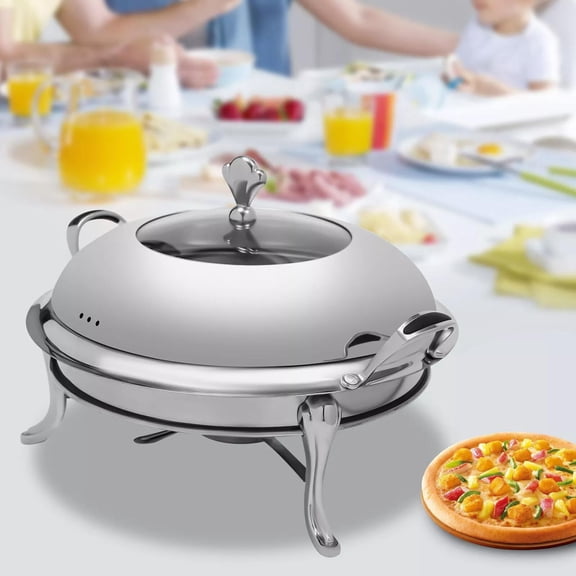Chafing Dishes for Buffet, 2.64QT Buffet Servers and Warmers, Round Catering Food Warmers Stainless Steel Chafing Dish Buffet with Glass Lid & Fuel Holder for Parties Events, Silver(9.45in)