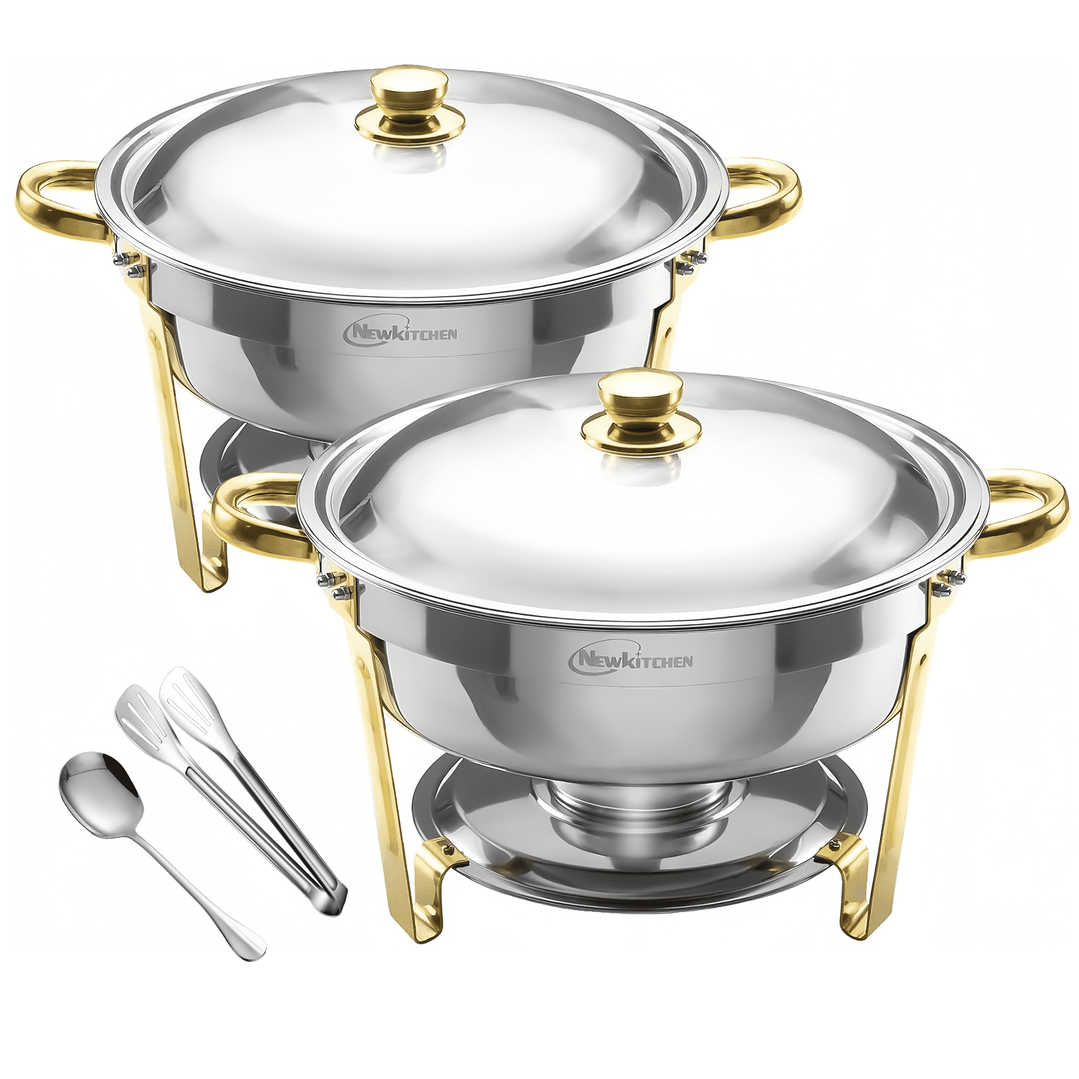 NEWKITCHEN 6QT Chafing Dish Buffet Set [Elegant Gold Embellishes Silver ...