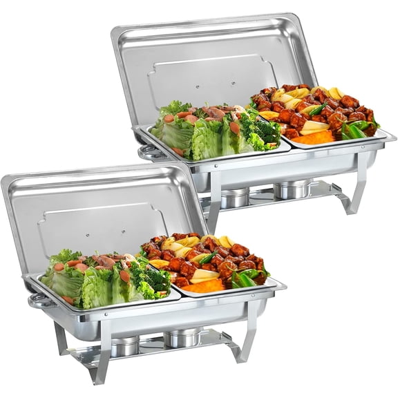 Chafing Dishes for Buffet 2 Pack Half Pan, 8 QT Chafing Dish Buffet Set, Mirror-Like Polished Finish Food Warmers for Parties, Birthday, Holiday Parties, Church Events