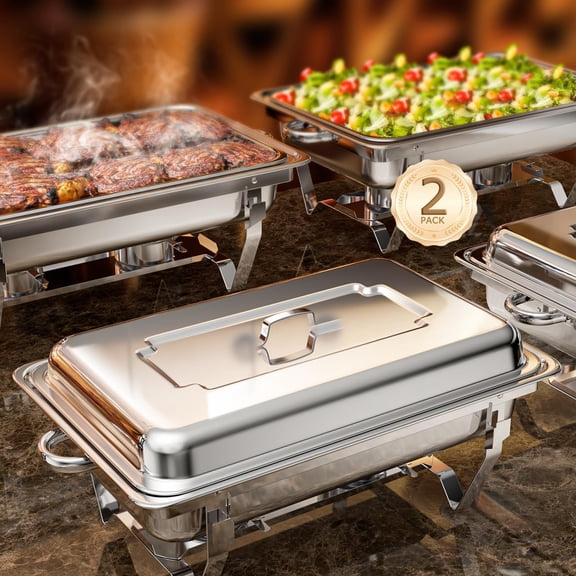 Chafing Dishes for Buffet 2 Pack, Silver 8 QT Half Pan Chafing Dish Buffet Set, Mirror-Like Polished Finish Food Warmers for Parties, Birthday, Holiday Parties, Church Events