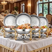 Chafing Dishes for Buffet 4 Pack, 6QT Round Stainless Steel Elegant Gold Stand, 4 Food Pan/Lid, Chafing Dish Buffet Set, Food Warmers for Parties, Events, Wedding, Camping, Dinner
