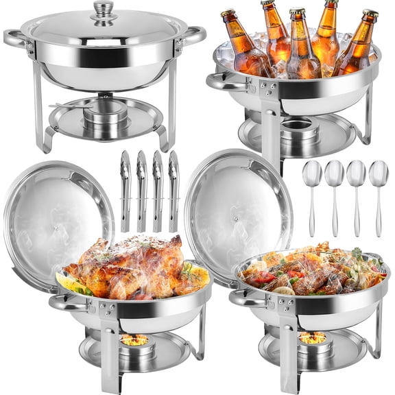 Chafing Dishes for Buffet, 4 Pack 6QT Stainless Steel Chafing Dish Buffet Set with Lids, Food Warmers for Parties Buffet, Buffet Servers and Warmers for Home, Christmas Gatherings, Catering Events