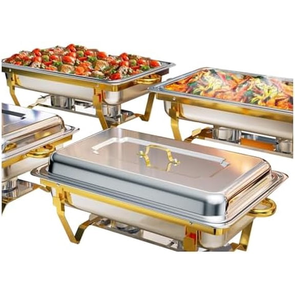 Chafing Dishes for Buffet 4 Pack, 9QT Gold and Silver Stainless Steel Chafing Dish Buffet Set Chafers and Buffet Warmers Sets for Any Party with Complete Set$$Home Decor, Kitchen, & Other