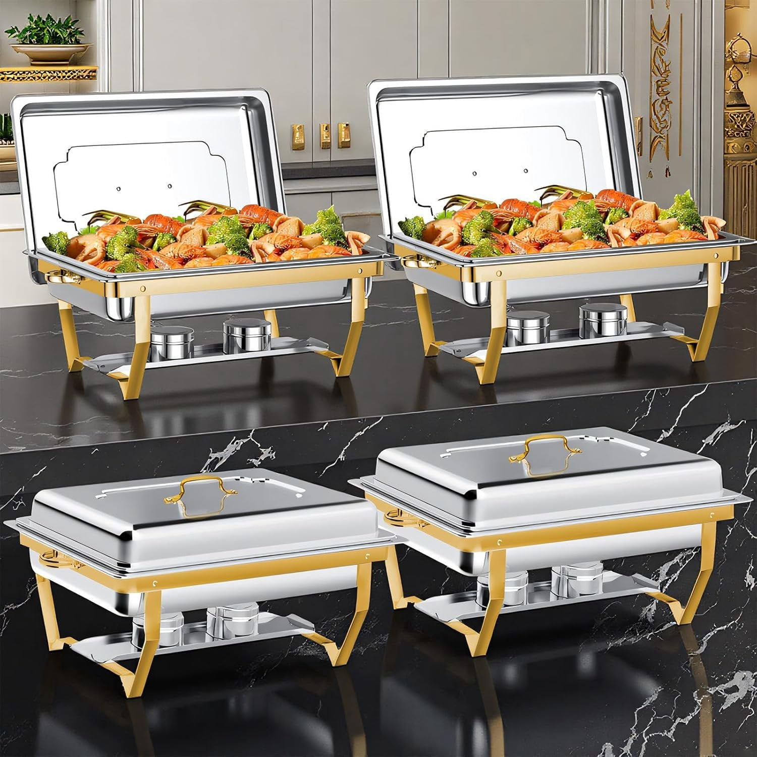 Chafing Dishes for Buffet 4 Pack 9QT, Large Full Size Chafing Dishes ...