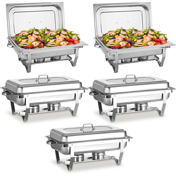 Chafing Dishes for Buffet 5 Pack, 9 QT Full Pan Stainless Steel Chafing Dish Buffet Set Sturdy and High Grade Chafers and Buffet Warmers Sets for Any Party with Complete Set