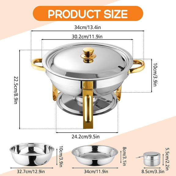 Chafing Dishes for Buffet, 5QT Chafing Dish Buffet Set, Food Warming Trays for Buffet, for Home Parties, Christmas Gatherings, Catering Events, Golden/ 2 Pack
