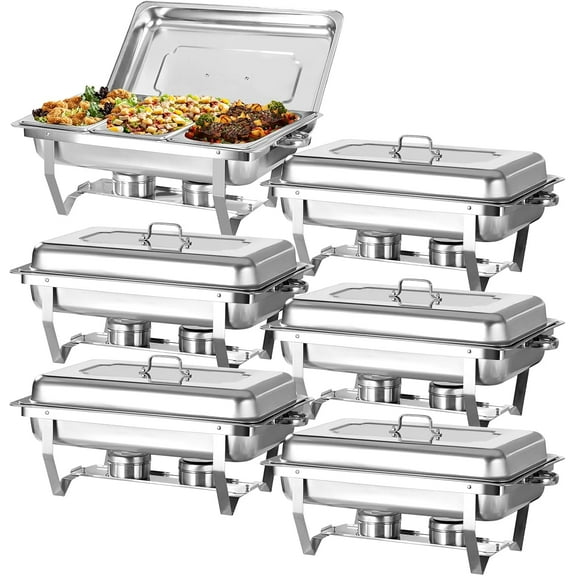 Chafing Dishes for Buffet of 6 Pack Stainless Steel Food Warmers for Parties 9 QT Chafers and Buffet Warmers Sets with 1/3 Size pan Commercial Catering Chafers for Event Party