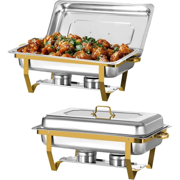 Chafing Dishes for Buffet, 8QT High Grade Stainless Steel Chafing Dish Buffet Set Full Size, Gold Chafers and Buffet Warmers Sets, Food Warmers for Parties, Events (2)