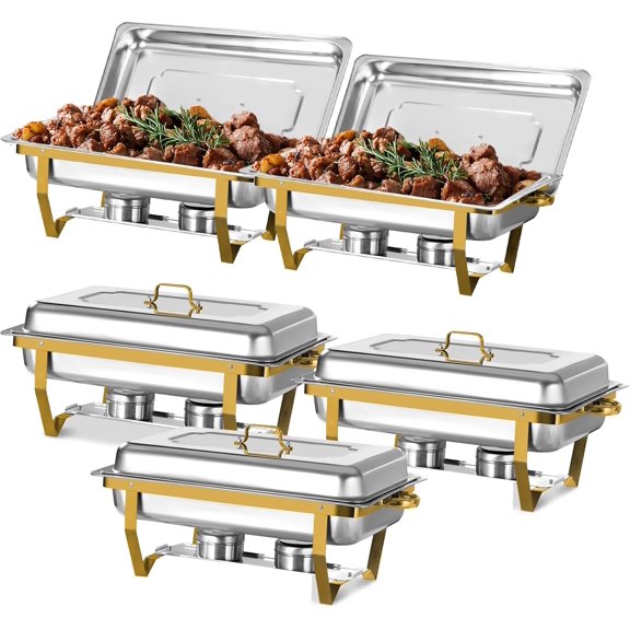 Chafing Dishes for Buffet, 8QT High Grade Stainless Steel Chafing Dish Buffet Set Full Size, Gold Chafers and Buffet Warmers Sets, Food Warmers for Parties, Events (5)