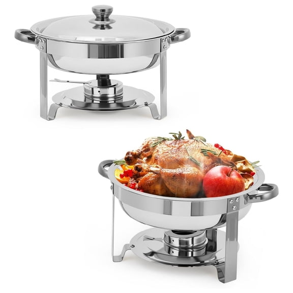 Chafing Dishes for Buffet Set of 2/4/6, 5 QT Round Buffet Servers and Food Warmer Set with Glass Lid, Holder & Drip Tray, Stainless Steel Chafers for Catering Parties Wedding Banquet