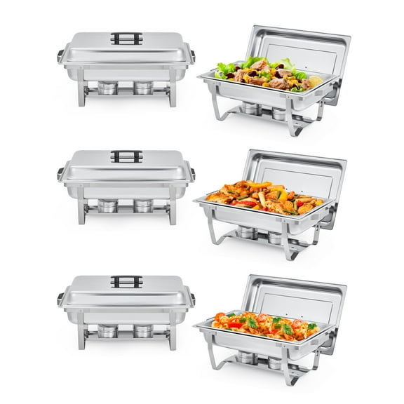 Chafing Dishes for Buffet Set of 2/4/6, 8QT Buffet Servers and Warmers Set with Lid & Foldable Frame, Rectangular Stainless Steel Chafer Food Warmer for Parties Wedding Catering Supplies, Silver