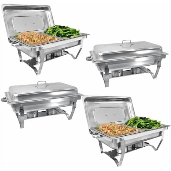 Chafing Dishes Buffet Set with 1/2 Food Pan, 4 Pack 8QT Stainless Steel Chafers Food Warmer Trays for Buffets, Parties$$Home Decor, Kitchen, & Other