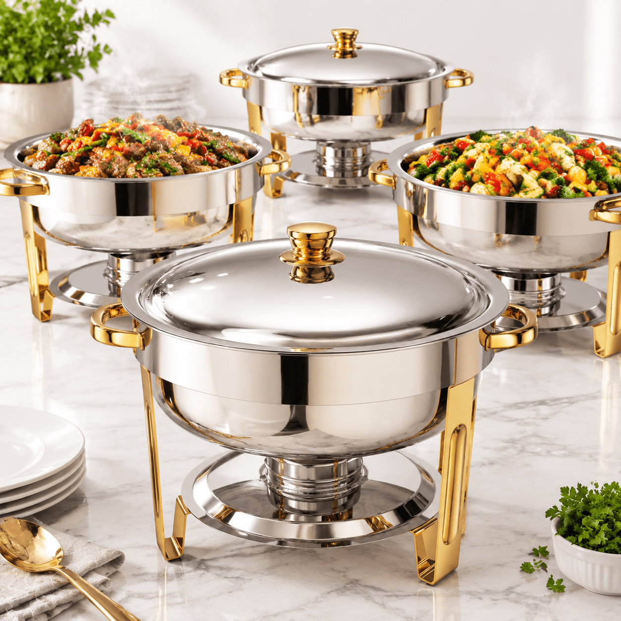 Chafing Dishes For Buffet 4 Pack 6qt [worry-freeemble] Food Warmers ...