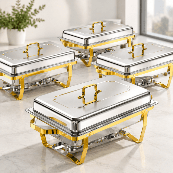 Chafing Dishes For Buffet 4 Pack 9qt [no Fingers Cut] Roll Edge ...