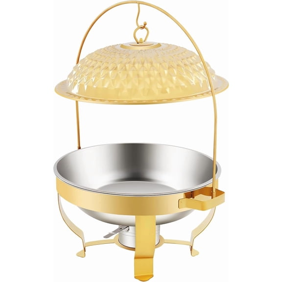 Chafing Dishes,Round Stainless Steel Chafing Dish Buffet Set with Glass Lid and Holder,Buffet Warmers Sets Buffet Servers and Warmers Set Warming Tray for Parties ( 6.3QT), AK2-969