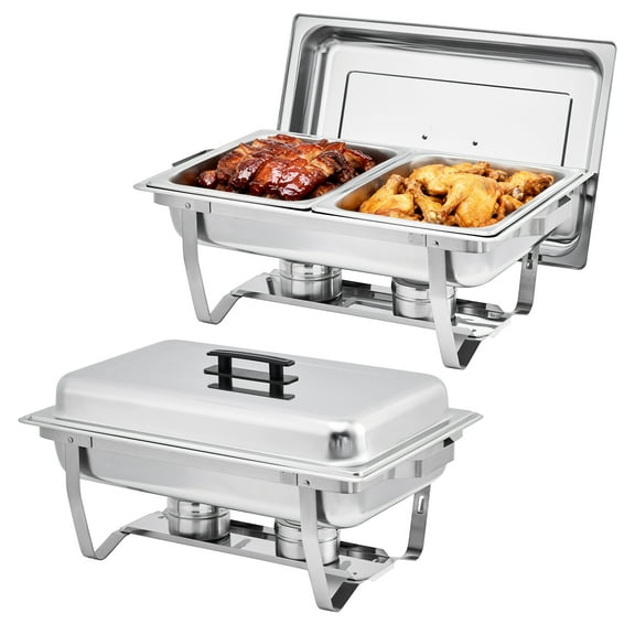 Chafing Dishes Set of 2 for Buffet with Full Size Pans Rectangle Catering Food Warmers Stainless Steel for Parties, Catering Supplies, Weddings, and Christmas Buffets