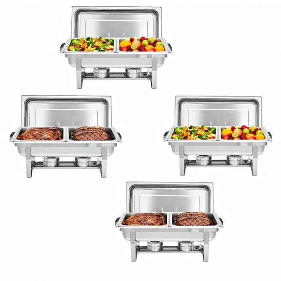 Chafing Dishes Set of 4 for Buffet with Full Size Pans Rectangle Catering Food Warmers Stainless Steel for Parties, Catering Supplies, Weddings, and Christmas Buffets