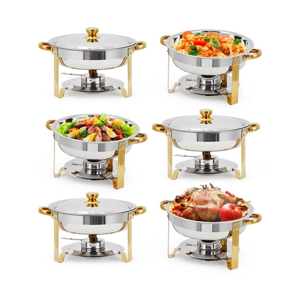 Chafing Dishes Set of 6, 5 QT Round Stainless Steel Food Warmer for Buffet with Lid for Wedding Catering Banquet Parties