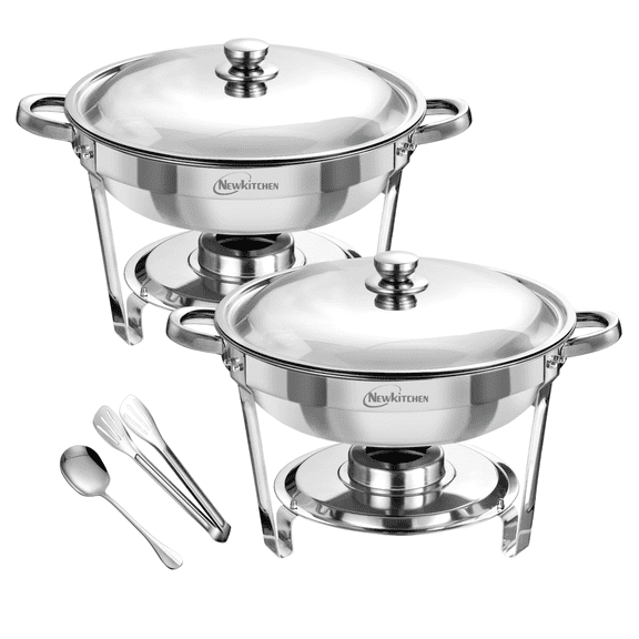 NEWKITCHEN  5 QT Chafing Dish Buffet Set [Elegant silver colors] Stainless Steel Buffet Stove Set 2 Pack with Spoon and Clip for Any Party
