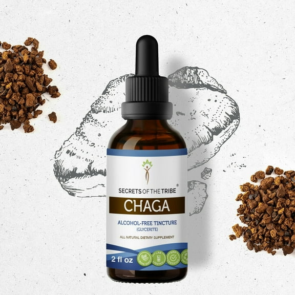 Secrets Of The Tribe Chaga Tincture Dietary Supplement, Natural Herbal Extract for Immune Support, Chaga (Inonotus obliquus) Dried Mushroom, Alcohol-Free Extract, Drops 2 oz
