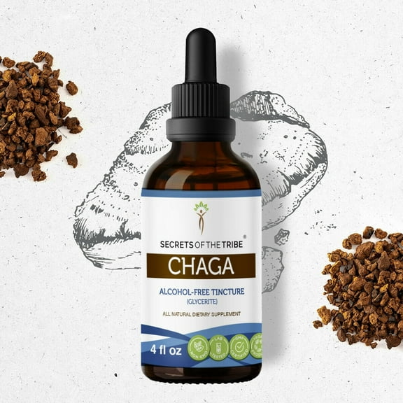 Secrets Of The Tribe Chaga Tincture Dietary Supplement, Natural Herbal Extract for Immune Support, Chaga (Inonotus obliquus) Dried Mushroom, Alcohol-Free Extract, Drops 4 oz