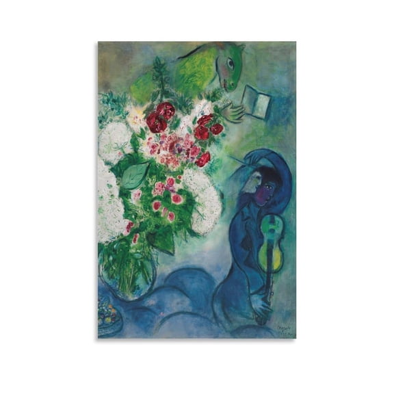 Chagall Bouquet Blanc Aux Nuages Art Poster Painting Home Decor Poster Wall Art Hanging Picture Print Bedroom Decorative Painting Posters Room Aesthetic