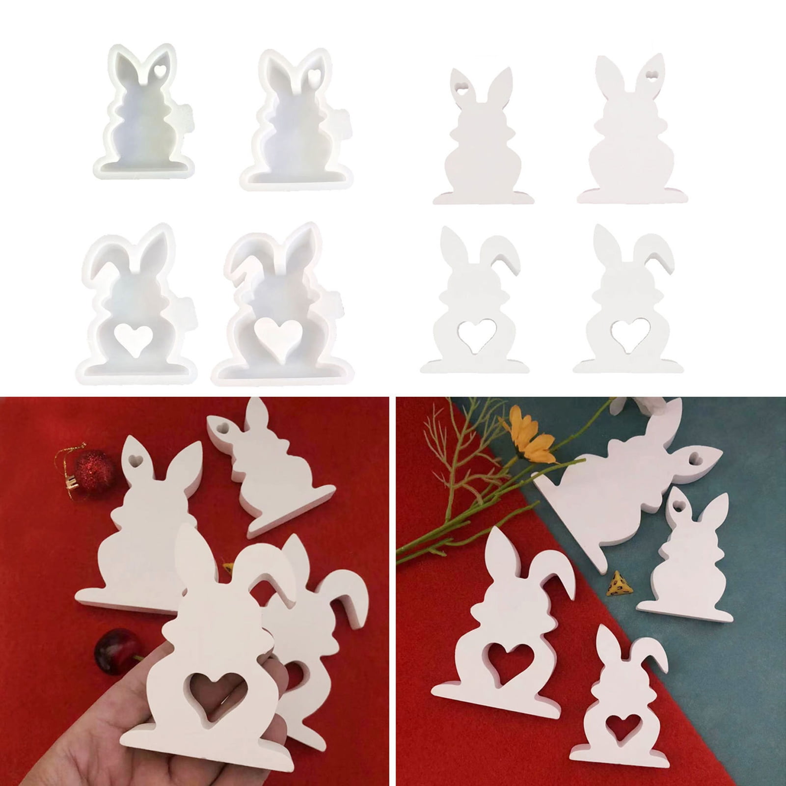 Chagetd 2Pcs Easter Bunny Sign Silicone Mold DIY Love Heart Rabbit ...