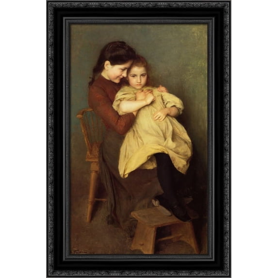 Chagrin d'Enfant 18x24 Black Ornate Wood Framed Canvas Art by Friant, Emile
