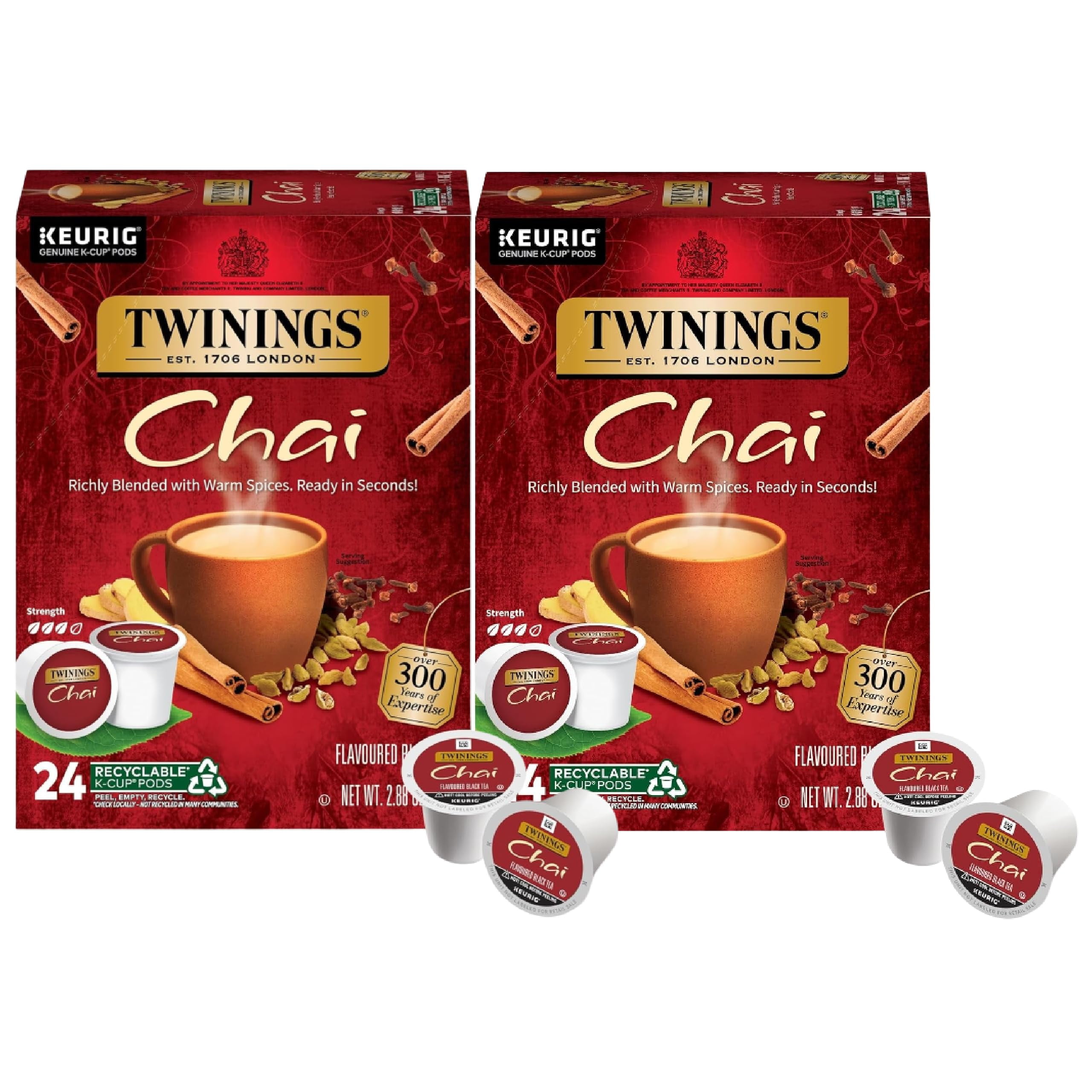 Tea K Chai Black Tea K-Cup Pods For Keurig, 24 Count (Pack Of 2), Naturally ...