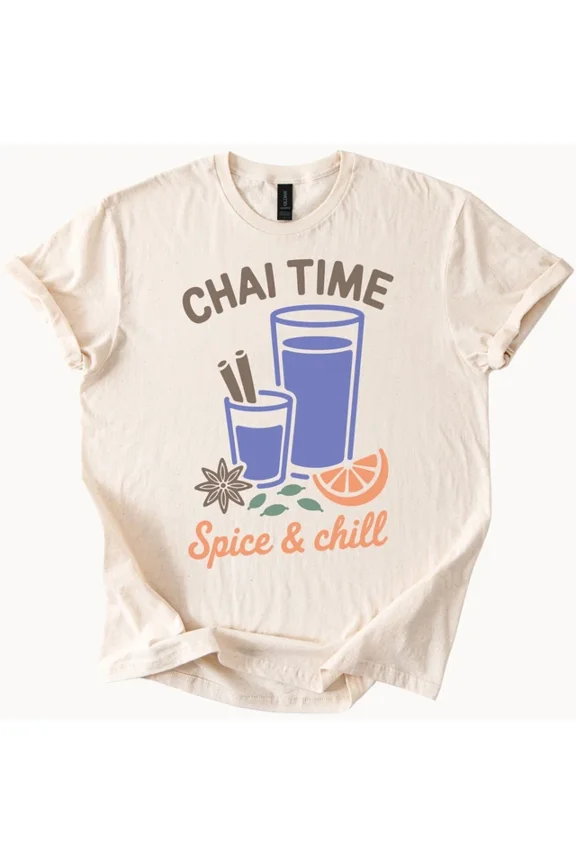 Chai Time Graphic Tee With Cinnamon Star Anise Orange Slice And Cardamom Spice D Size S-5Xl Heygategoo Tee