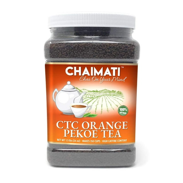 ChaiMati – CTC Orange Pekoe Black Tea – Malty Awakening Tea – Strong Flavor/Smooth undertones – High in Caffeine – Makes for 350 Cups – Easy to Store – 1.25 lbs Food Grade Jar