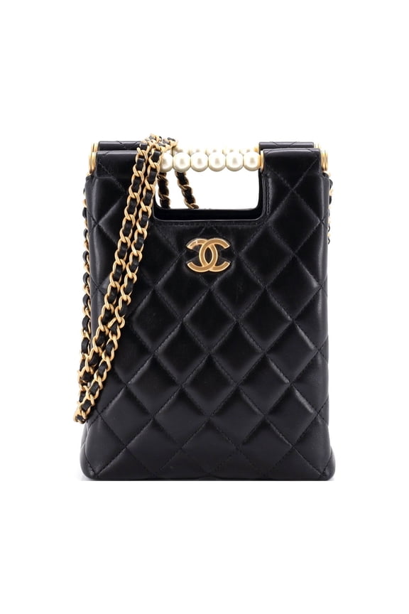 Chain Around Cut Out Handle Evening Tote Quilted Lambskin with Pearls Mini By Rebag