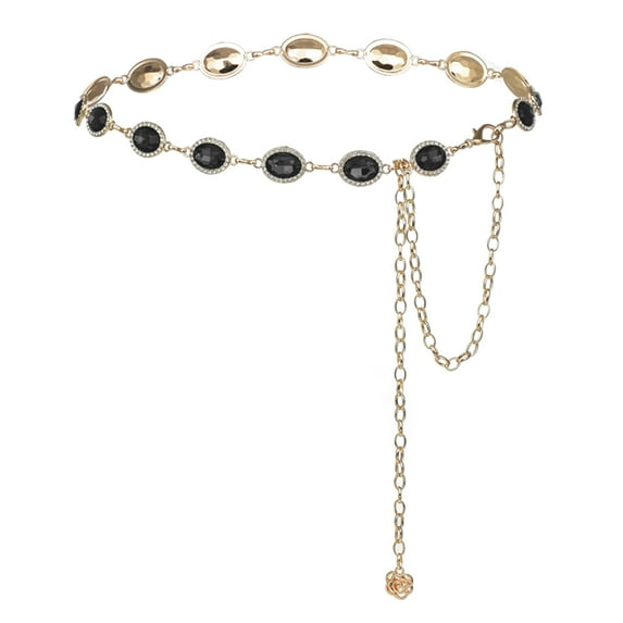 Chain Belt for Women, 45in Gold Metal Waist Chain Adjustable Vintage Waist Link Belts Chain Belts for Dress, Black