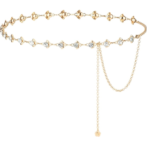 Chain Belt for Women, Rhinestone Flower Waist Chain, Adjustable Crystal Waist Belts Bridal Wedding Belt for Dress