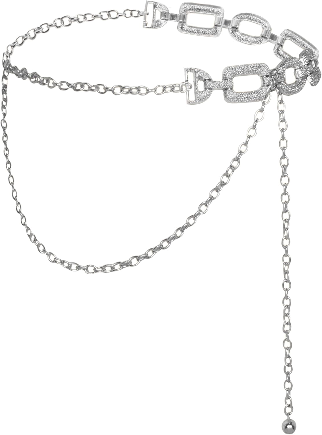 Metal Waist Silve Chain Belt Round Irregular Body Chain  Accessory Boho Belt 44” Amazon.com: Monstera Leaf Silver Metal Western Chain Belt  main image 2
