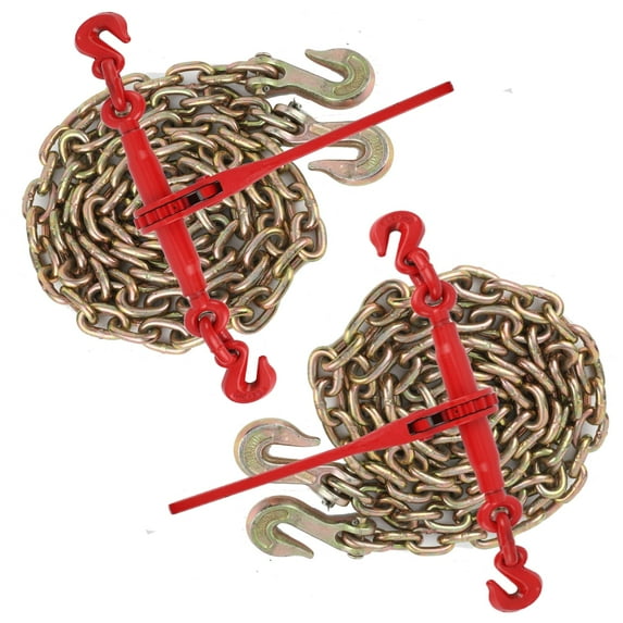 Chain Binder, 10ft Chains with Binders and Chains, Grade 70, Load Binder for Binder Chain with Grappling Hook, for Industrial, Agricultural, Logging, Towing Applications