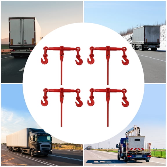 Chain Binder 3/8in x 1/2in, Ratchet Load Binder 9,200lbs Capacity, Ratchet Lever Binder w/ Hooks, Adjustable Length, Ratchet Chain Binder for Tie Down, Hauling, Towing, 4 Packs in Red