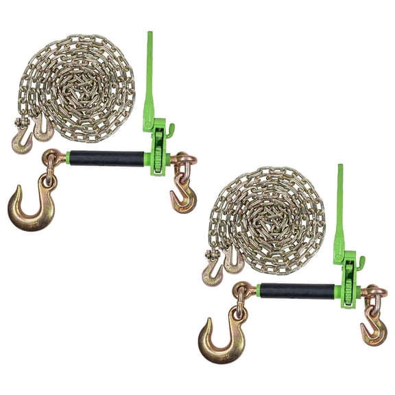 Chain & Binder Kit - 2 Pack 5/16"3/8" Folding Handle Ratchet Chain Binder w/ Grab & Slip Hooks 7,100 lb WLL & 2 Pack 5/16" x 20 ft Grade 70 Binder Chain w/ Clevis Hooks