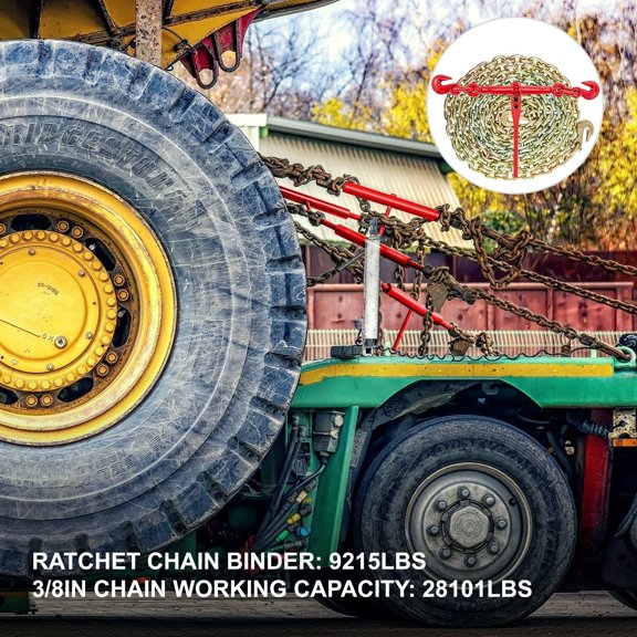Chain&Binder Kit 3/8in-1/2in,Ratchet Load Binders 9215lbs Working Strength,Ratchet Binders&Chains,3/8inx10ft Chains with G70 Hooks,for Truck,Tie Down,Hauling,Towing