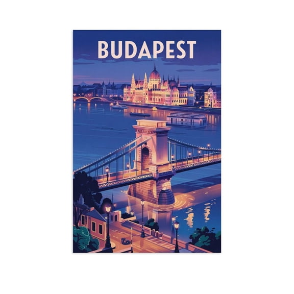 Chain Bridge Classic Poster Retro Budapest Cityscape with Grand Landmarks & River Views Canvas Poster