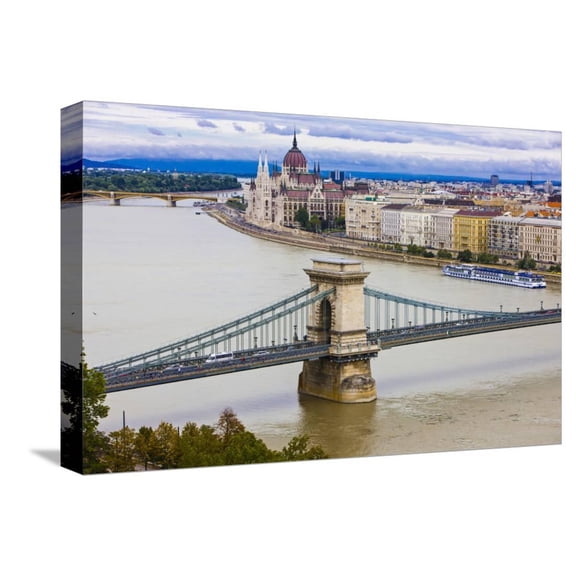 Chain Bridge across the River Danube, Budapest, Hungary, Europe, Scenic Stretched Canvas Wall Art by Michael Runkel Sold by ArtCom
