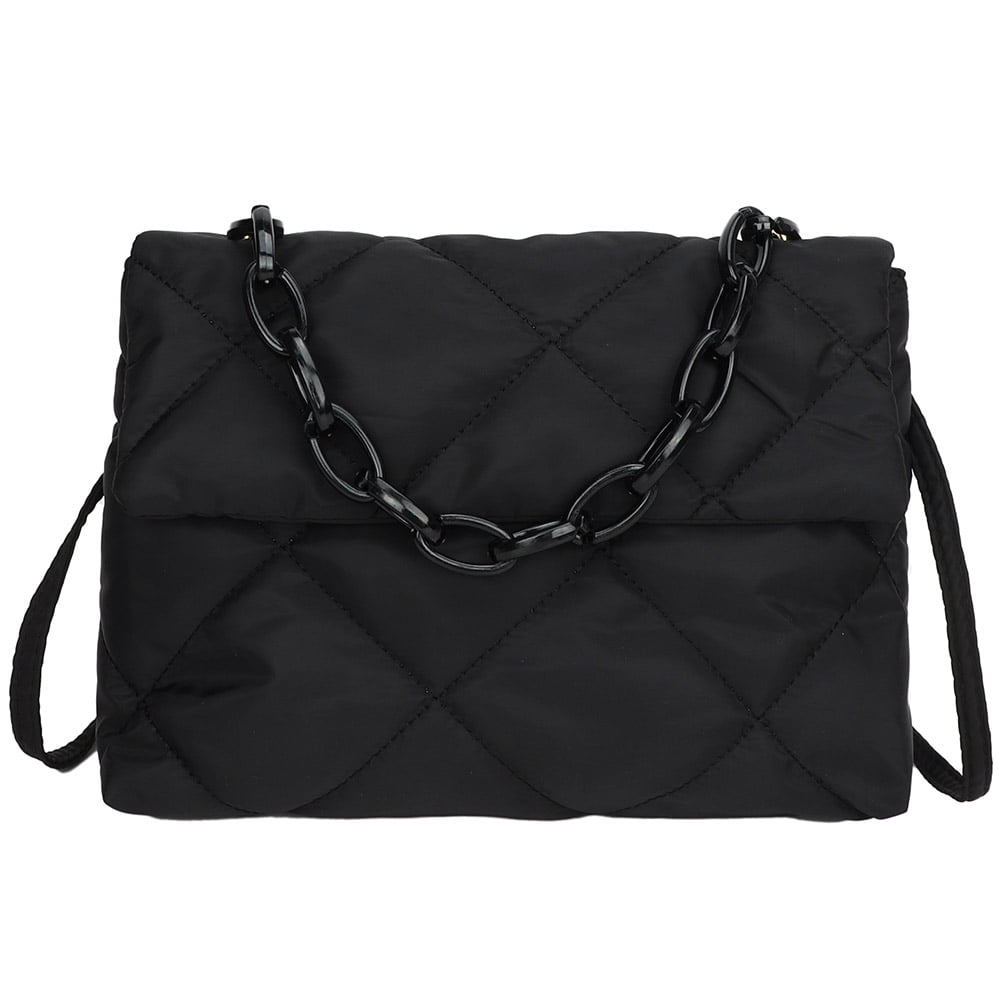 Chain Crossbody Square Bags Nylon Flap Tote Bag Fashion Large Capacity for  Party Black