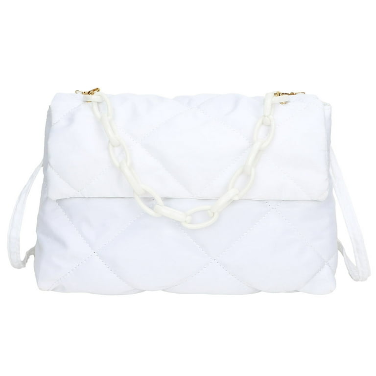 Yucurem Chain Crossbody Square Bags Nylon Flap Tote Bag Fashion Large Capacity for Party White, Women's