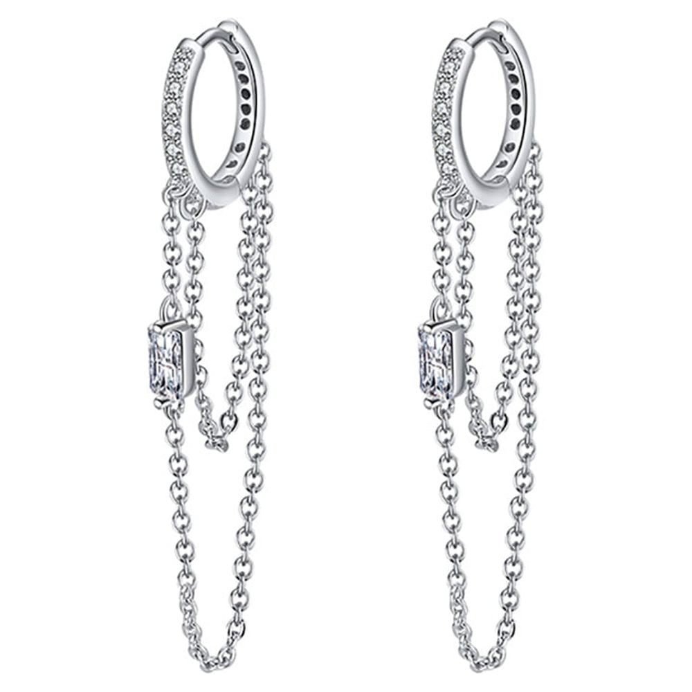Chain Dangle Hoop Earrings for Women Cubic Zirconia Sterling Silver Ginger Lyne Collection
