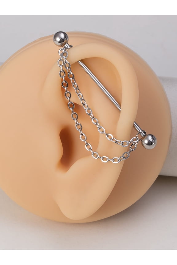 Chain Decor Crawler Hook Earring In Standard Silvertone Finish