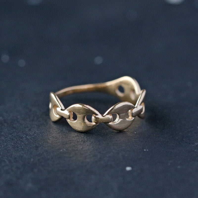 Chain Design Ring, Link Chain Ring, 18k Gold Plated Plain Band Ring