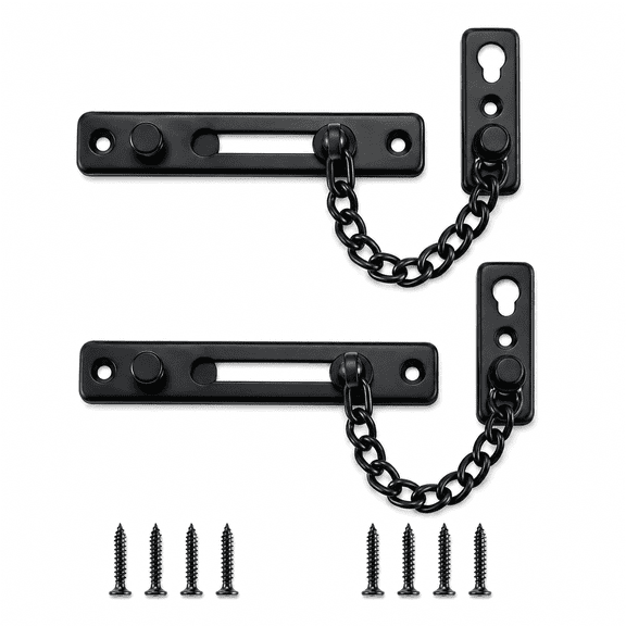 Door Chain Lock, 2 Pack Heavy Duty Security Chain Latch with Spring Button for Front and Interior Doors, Black